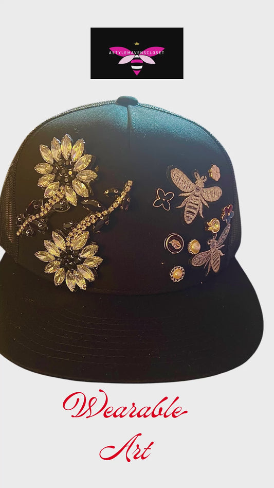 Black Tie Crystal Adjustable Trucker Hat