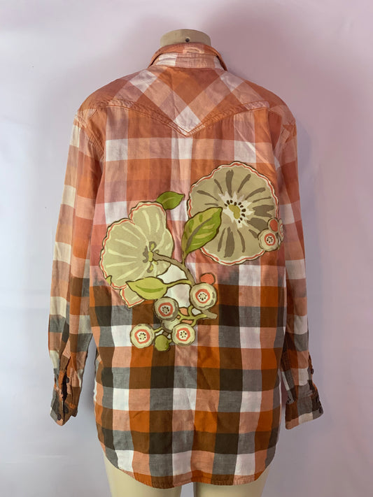 Orange Lace plaid flannel long sleeve button down shirt large