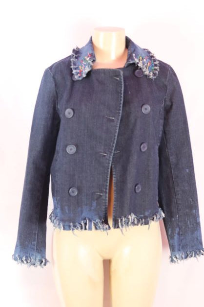 Distressed denim double breast jacket medium