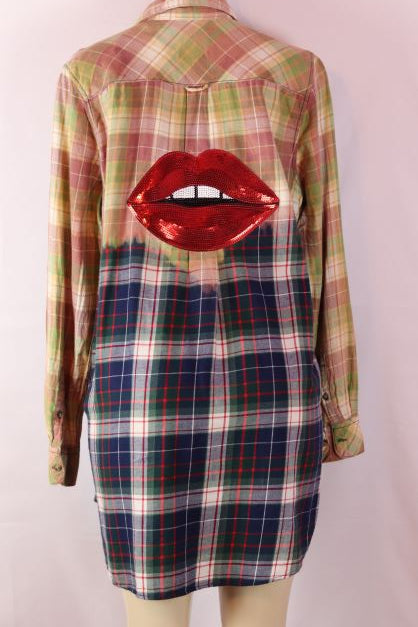 Dyed Flannel long sleeve knee length shirt size large