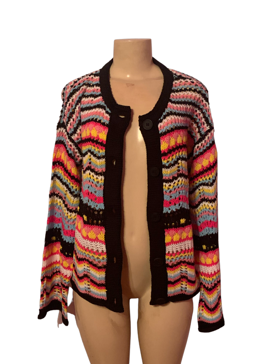 Anna-Kaci Knitted Womens Boho Cardigan Crochet Sweater Size XL