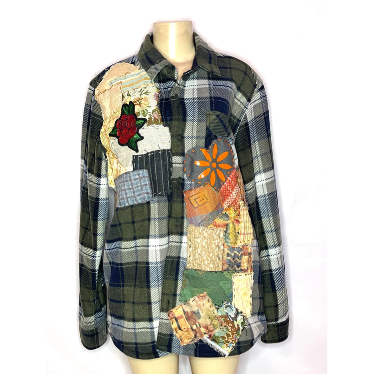 Gray plaid flannel patch jacket size xlarge