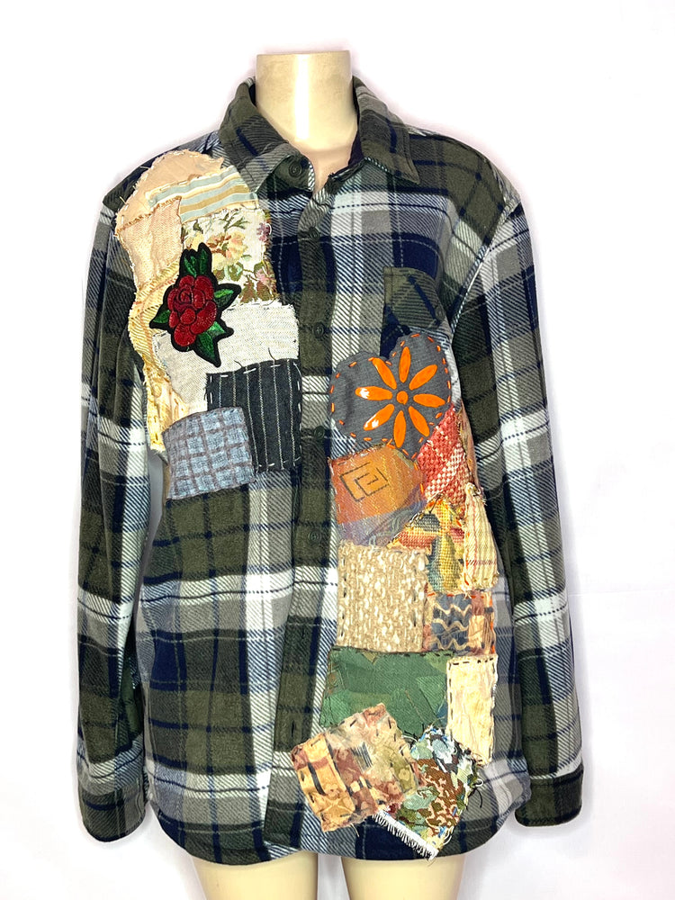 Gray plaid flannel patch jacket size xlarge