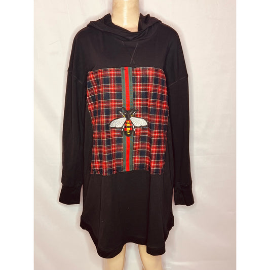 Black hooded sweatshirt dress w/red plaid design size Xlarge