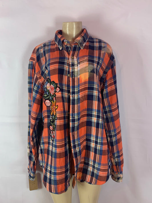 Womens Orange Flannel dyed Beautiful Soul oversized shirt size