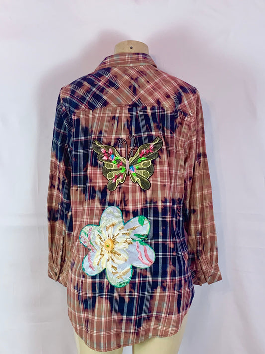 Flower Child Dyed long sleeve flannel shirt lg
