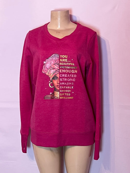 Hot Pink Womens long sleeve sweatshirt w/thumb holes size leg