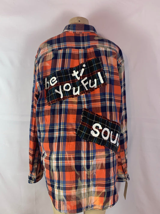 Womens Orange Flannel dyed Beautiful Soul oversized shirt size