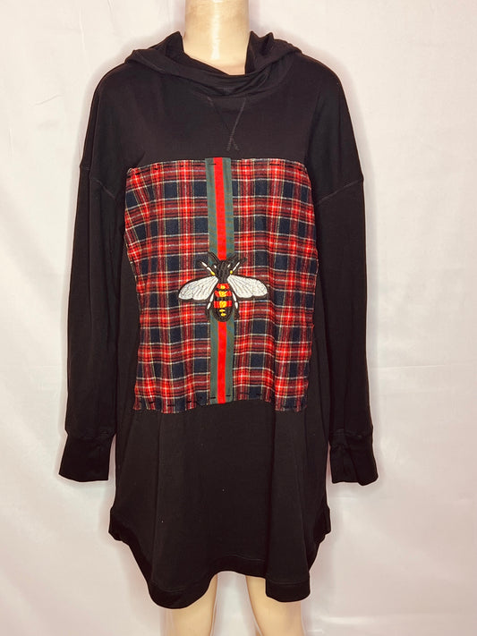 Black hooded sweatshirt dress w/red plaid design size Xlarge