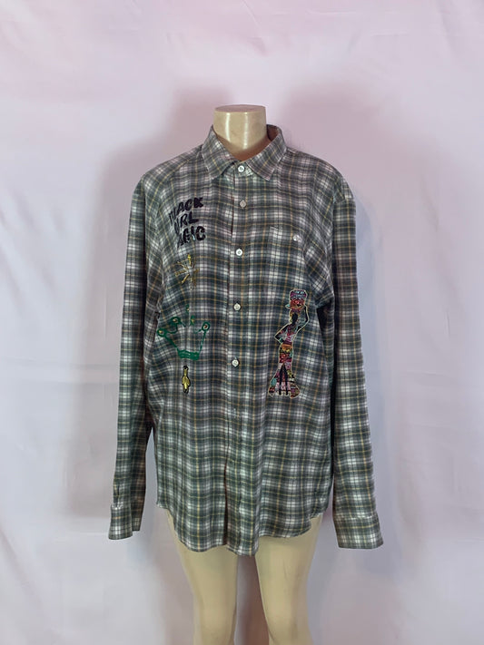 Black Girl Magic Womens green flannel oversized shirt size  XL