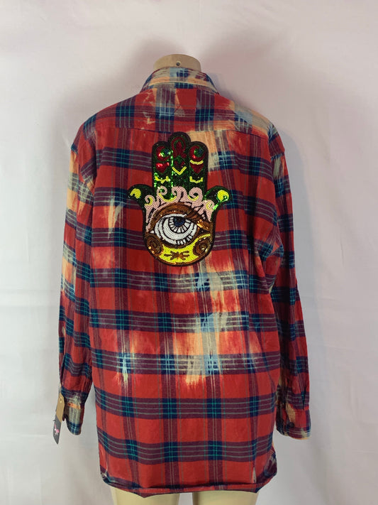 Bright red dyed “Protection” flannel shirt XL