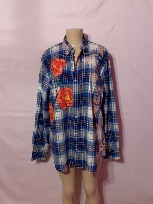 Womens Bright blue flannel dyed “Blacknificent” shirt large