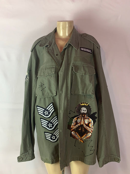 Black King theme army green mens Jacket size XL