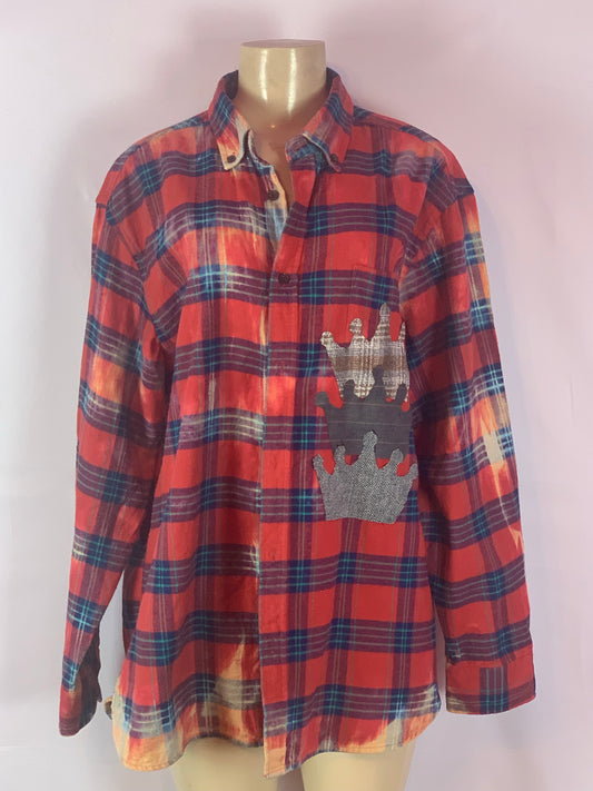 Bright red dyed “Protection” flannel shirt XL