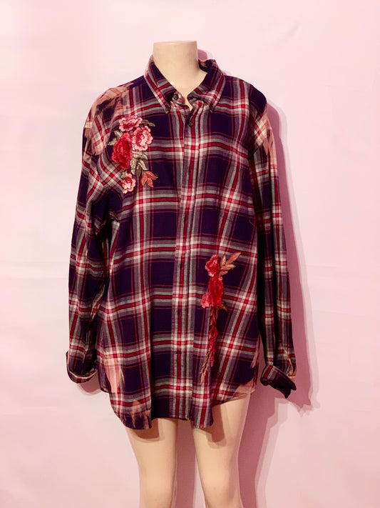 Navy Blue dyed “Rose” designed flannel shirt XL