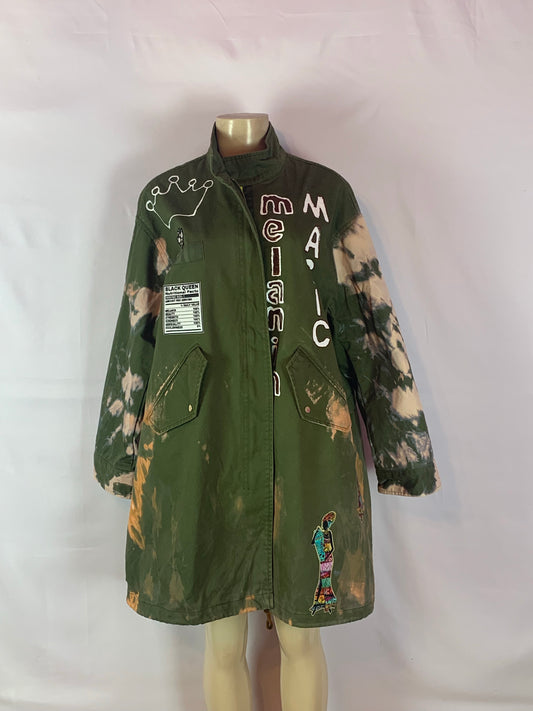 Green tie dyed knee length “Queen” coat xl