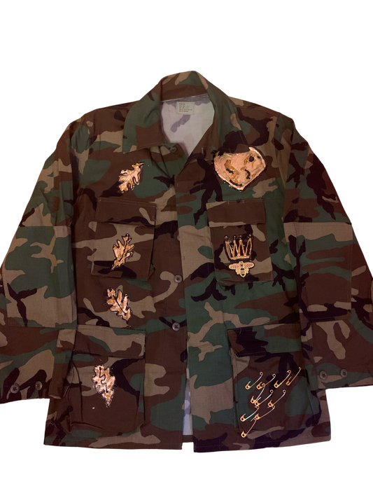 Gold Accent Design Camouflage Jacket Medium Long